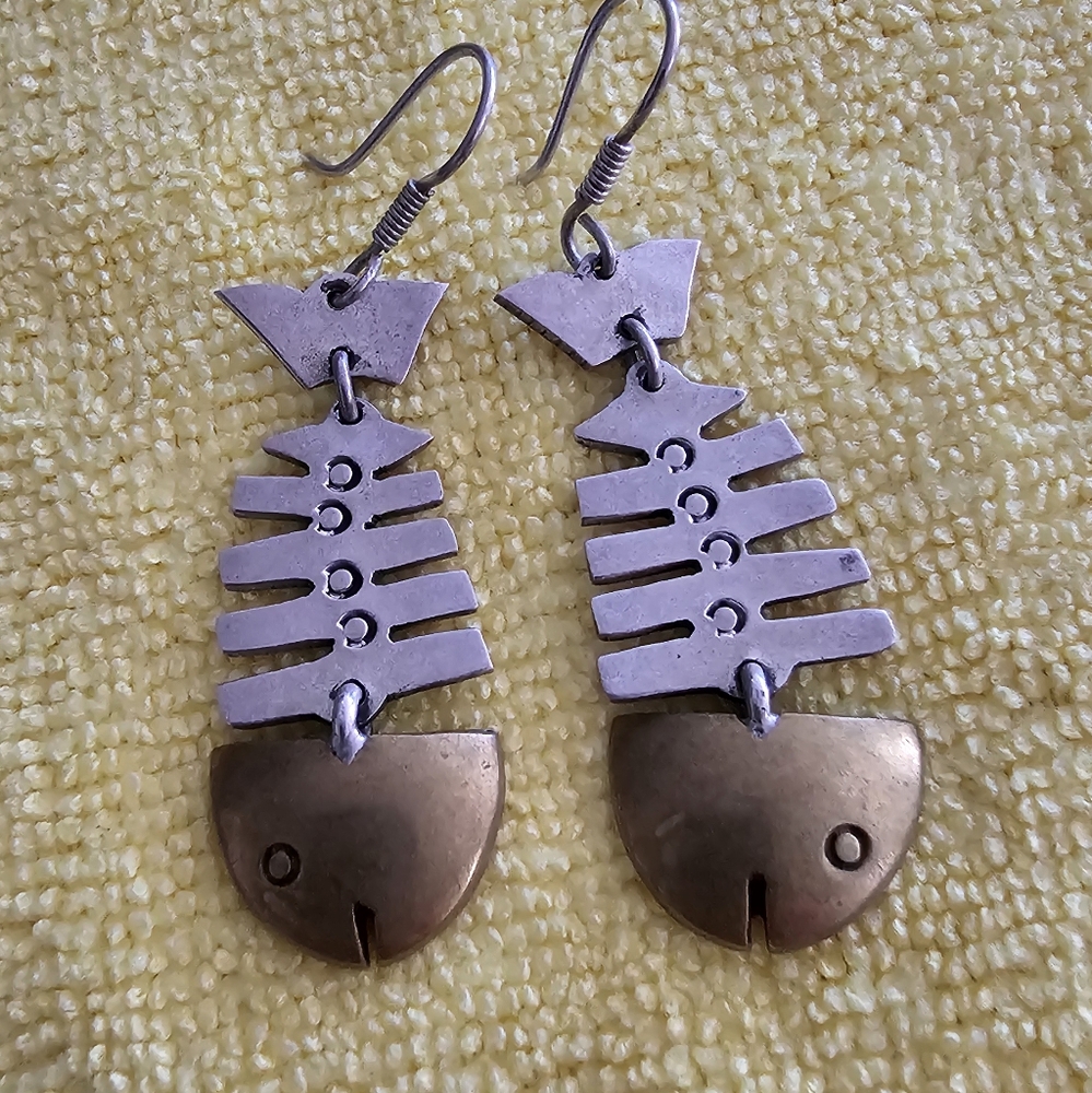 Vintag Laton Mexico 925 Fish Bone/Skeleton Earrings